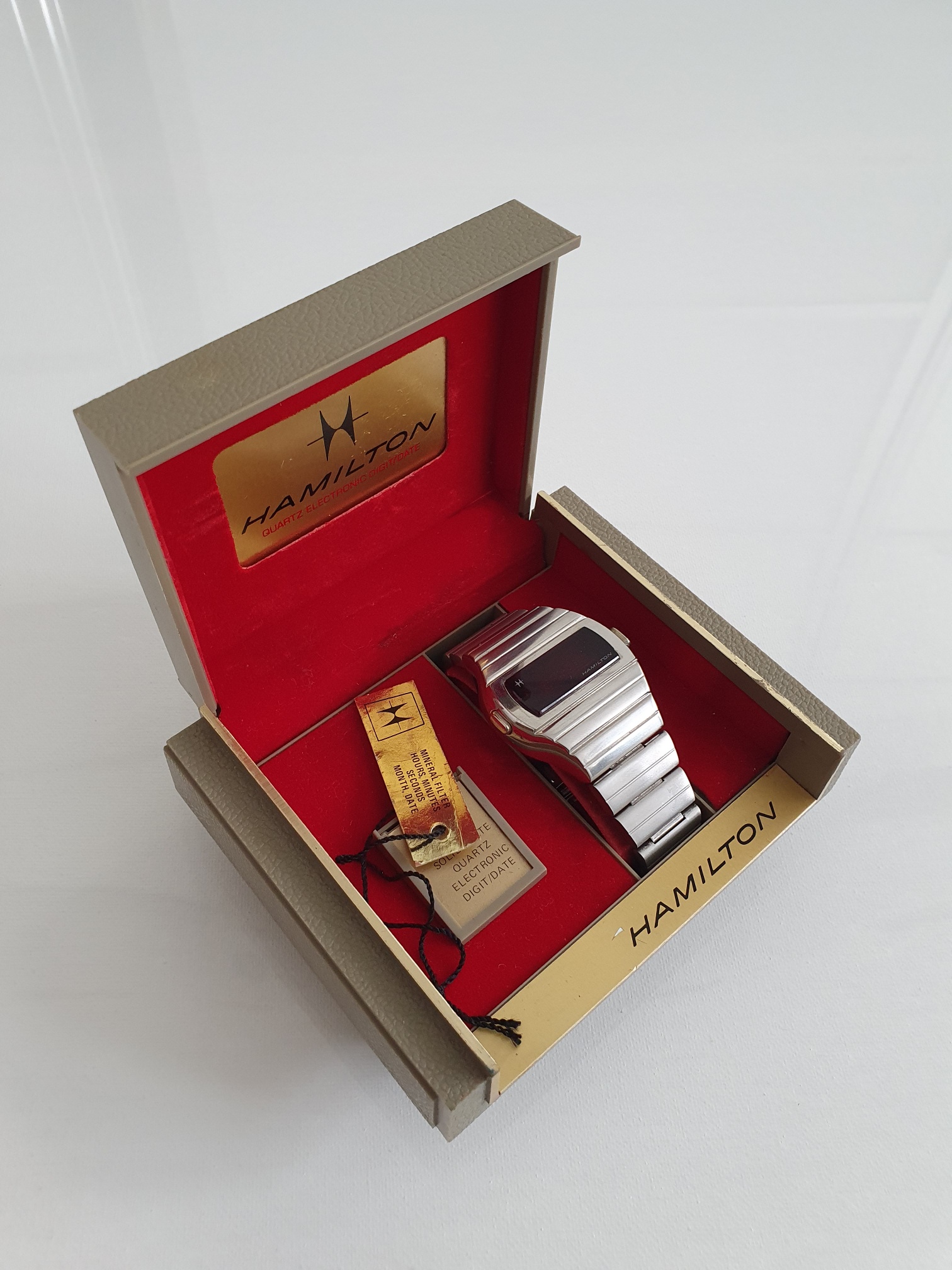 Rare stainless steel Hamilton LED watch with box